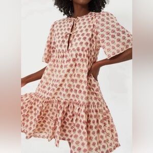 Emerson Fry Pink Floral Tiered Tie-Front Dress, size xs/s